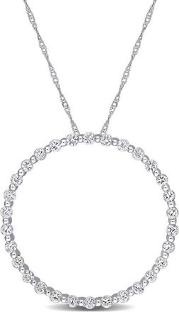 Amour 1 1/2 CT TGW White Sapphire Circle Of Life Pendant with Chain In 10K White Gold