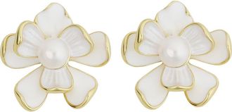 Panacea Enamel & Freshwater Pearl Earrings in White at Nordstrom