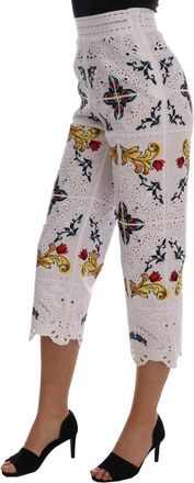 Dolce & Gabbana Womens Mulicolor Majolica Cutout Capri Pants Cotton