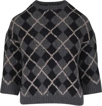 Khaite Top met argyle patroon en ronde hals - Grijs