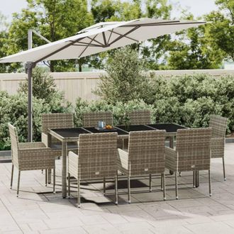 vidaXL Set Comedor Jard&iacute;n 9 Pzas Y Cojines Rat&aacute;n Sint&eacute;tico Gris Vidaxl
