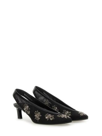 Fendi Hohe Schuhe - Intricate Floral Embroidery Slingback Shoes - Gr. 36 (EU) - in Schwarz - f&uuml;r Damen