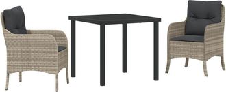 vidaXL Garden Dining Set with Cushion 3 pcs Light grey Poly rattan vidaXL