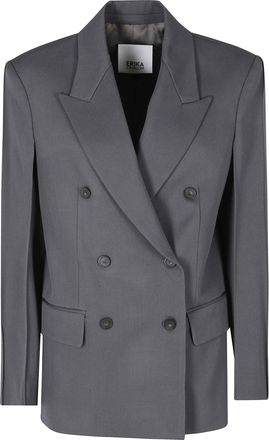 Erika Cavallini Semi Couture Gray Ambra Double-Breasted Structured Shoulders Wool Blazer