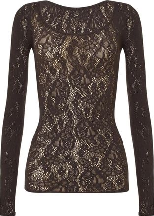 Wolford Top met grafische rozenprint en ronde hals - Dames - Longsleeves - Bruin - XS - Wol - Tops