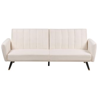 Beliani Beliani - Sof&aacute; Cama De Tela Tapizado Convertible Reclinable Panel De Respaldo Acolchado Beige Claro Vimmerby
