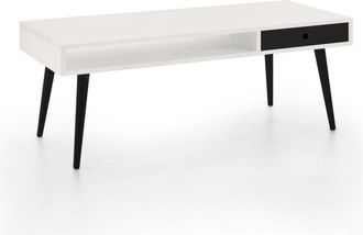 HOGAR 24 Mesa de centro de madera maciza natural, color blanco y negro