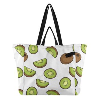Generic Fruit Kiwi White print Reusable Canvas Tote Bag, Heavy Duty Grocery Shopping Bag with Hard Bottom Large Capacity Double Handles Work Groceries Travel