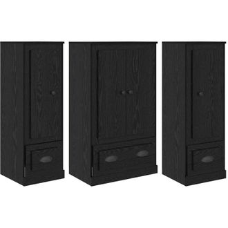 vidaXL Aparador alto con cajón 3 pcs Roble Negro Madera de ingeniería vidaXL