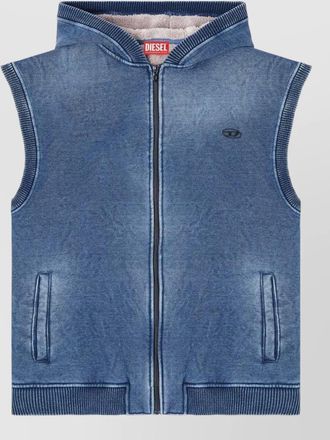 Diesel hooded sleeveless jacket ribbed hem pockets
