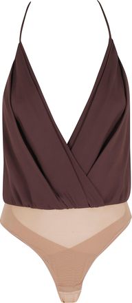 Elisabetta Franchi Brown Viscose Georgette Logo-Jewel Viscose Bodysuit