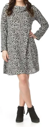 Papillon A-Line 3/4 Sleeve Leopard Print Sweater Dress In Grey