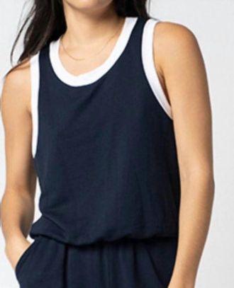 Stateside Softest Fleece Bubble Top Color Block In New Navy