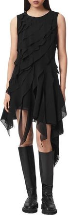 AllSaints Angie Ruffled Handkerchief Hem Dress in Black at Nordstrom, Size 10