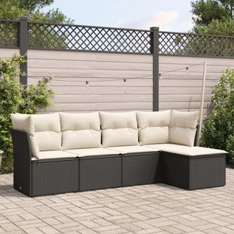 vidaXL Set De Muebles De Jard&iacute;n 5 Pzas Y Cojines Rat&aacute;n Sint&eacute;tico Negro Vidaxl