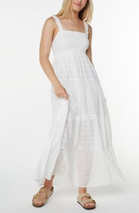 Roxy Lily Bloom Eyelet Ruffle Maxi Dress in Snow White Solid at Nordstrom, Size Xx-Large