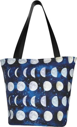 AOOEDM Moon Phase Pattern Tote Bag Women Capacity Shoulder Grocery Shopping Bags