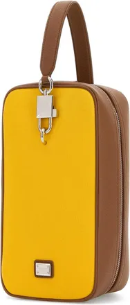 Dolce & Gabbana Mens Two-Tone Leather And Canvas Top Handle Bag Yellow Calf Cotton