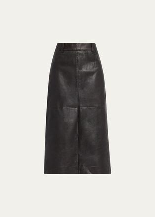 Brunello Cucinelli Leather Midi Pencil Skirt
