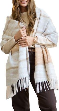 Saachi Stripe Oversize Scarf in Natural at Nordstrom Rack