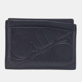 Carolina Herrera Dark Blue Monogram Embossed Leather Card Holder