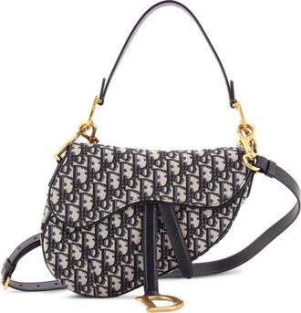 Dior Borsa a spalla Saddle media in tela con motivo Oblique con tracolla - Blu