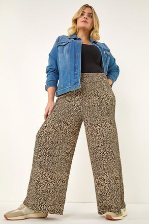 Roman Textured Animal Print Wide Leg Trousers