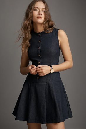 Rowing Blazers Pleated Denim Sleeveless Mini Dress