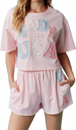 Peach Love California Made In Usa Lace & Pearls Set In Pink