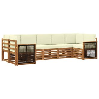 vidaXL Conjunto De Sof&aacute; Seccional Con Coj&iacute;n 6 Pcs Natural Y Crema Vidaxl