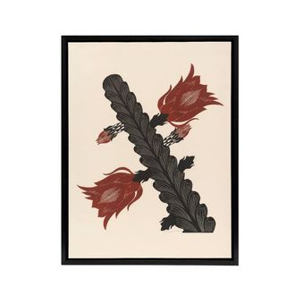 Artery8 Stylised Blooming Cactus De Mesquita Framed Canvas Wall Art Print in Beige | Size: W24 x H32