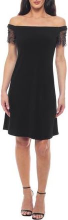 Marina Rossini Off the Shoulder Beaded Sleeve A-Line Dress in Black at Nordstrom Rack, Size X-Large