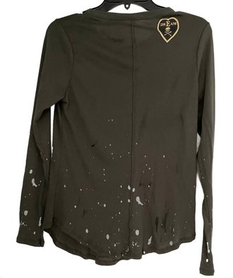 Chaser Womens Long Sleeve Crewneck Shirttail Tee In Safari