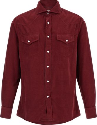 Brunello Cucinelli Corduroy Shirt Camicie Bordeaux-Uomo
