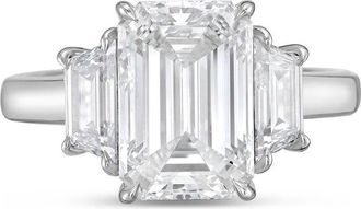 Diana M. Jewels Platinum lab grown 6ct emerald diamond ring with trapezoids on the sides