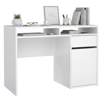 Dmora Escritorio Dmora Linear Con Una Puerta Y Un Caj&oacute;n, Color Blanco Brillante, 110,2 X 77,4 X 48,2 Cm, Con Embalaje Reforzado
