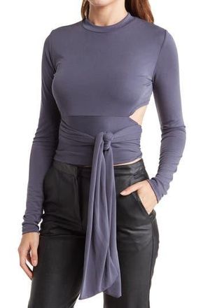 Go Couture Wrap Front Long Sleeve Top in Navy at Nordstrom Rack, Size X-Large