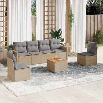 vidaXL Vidaxl - Juego De Sof&aacute;s Jard&iacute;n Con Cojines Beige Mezcla 7 Pzas Rat&aacute;n Pe