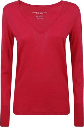 Majestic Filatures Fuchsia Katoen Kasjmier T-shirts en Polos - Dames - Longsleeves - Roze - S - Katoen - Tops