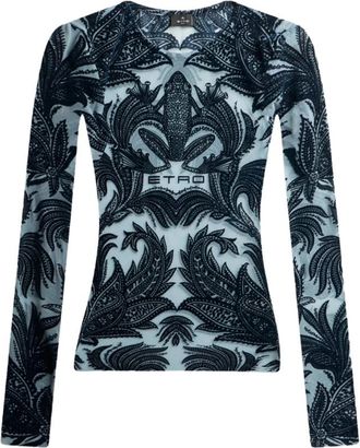 Etro Top met lange mouwen en paisleyprint met ronde hals - Dames - Longsleeves - Veelkleurig - S - Tops