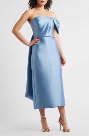 Amsale Bow Midi Satin Cocktail Dress in Smokey Blue at Nordstrom Rack, Size 14