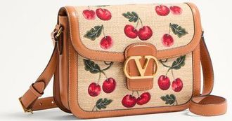 Valentino Garavani Borsa A Spalla Valentino Garavani 9To5 In Rafia Jacquard Con Motivo Cherryfic Donna NATURALE/ROSSO UNI