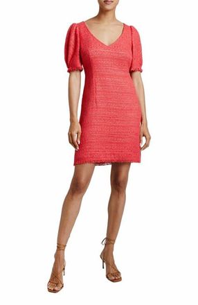 Santorelli Bianca Shift Tweed Dress with Puff Sleeves in Vermilion at Nordstrom, Size 4