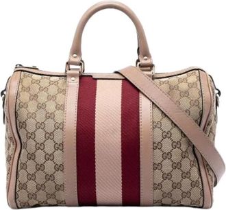 Gucci Pre-owned Vintage Canvas Satchel - Dames - Vintage Handtas - Beige - ONE Size - Leer - Vintage