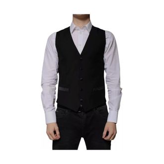 Dolce & Gabbana Suit Vests, male, Black, Size: S Luxury Wool Blend Formal Waistcoat Vest