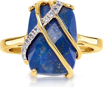 Ross-Simons Lapis and White Topaz Ring in 18kt Gold Over Sterling