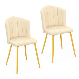 IDMarket Set Di 2 Sedie A Conchiglia Adella In Velluto Beige Con Gambe Dorate