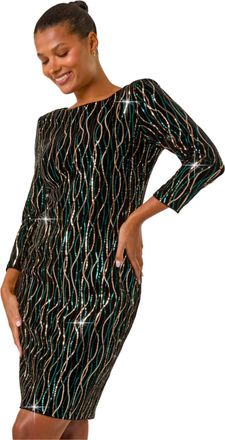 Roman Womens Sequin Embellished Velvet Bodycon Dress - Black - Size 18 UK