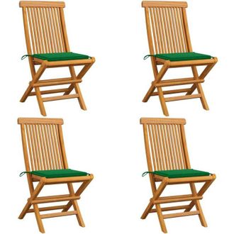 vidaXL Sillas De Jard&iacute;n 4 Uds Con Cojines Verdes Madera De Teca Vidaxl