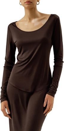 LilySilk Scoop-Neck Pure Silk Slim Fit Top in Cocoa at Nordstrom, Size X-Large